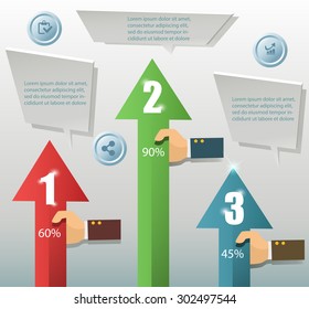 Business hands teamwork infographics template. Vector illustration. Can be used for workflow layout, banner, diagram, number options, step up options, web design, timeline.