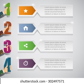 Business hands teamwork infographics template. Vector illustration. Can be used for workflow layout, banner, diagram, number options, step up options, web design, timeline.