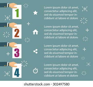 Business hands teamwork infographics template. Vector illustration. Can be used for workflow layout, banner, diagram, number options, step up options, web design, timeline.