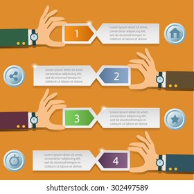 Business hands teamwork infographics template. Vector illustration. Can be used for workflow layout, banner, diagram, number options, step up options, web design, timeline.