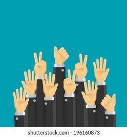 Business hands up. Vector 