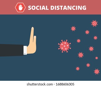 Business hands Vector illustration. Concept of social distancing because of pandemic disease corona virus and Protection from Covid-19 virus. Stopping virus from entering the body. 