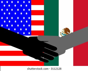 business handshake with American and Mexican flag illustration