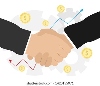 Business handshake. Bargaining. Business ethics. Monetary relations, benefit, trade.