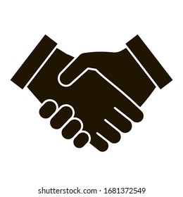 Business handshake black icon, contractual agreement, line art. Sign contract, partnership, peace. Vector