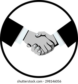 business handshake -Black and white  image in circle
