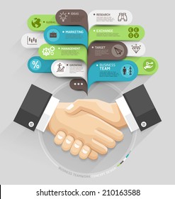 Business handshake and bubble speech template style. Vector illustration. can be used for workflow layout, diagram, number options, step up options, web design, banner template, infographic.