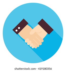 Business Handshake Circle Icon. Flat Design Vector Illustration with long Shadow. Teamwork and Work Relationships