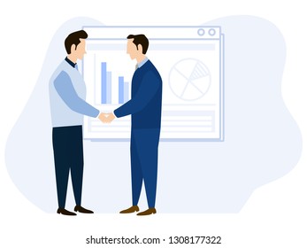 Business handshake Collaborating on business, flat cartoon vector illustration