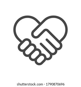 Business handshake / contract agreement line art vector icon isolated on white background. Vector illustration.