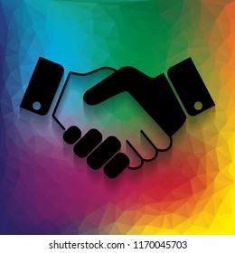 Business handshake / contract agreement sign illustration. Vector. Flat style black icon on white.