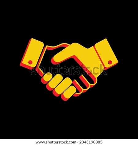 Business handshake  contract agreement sign illustration. 3D Extruded Yellow Icon with Red Sides a Black background. Illustration.