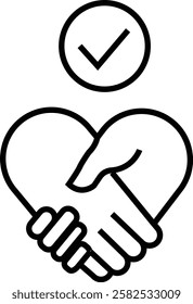  Business handshake with a heart symbol line icon, showcasing trust, partnership, ethical relationships, and mutual agreement, with transparent background.