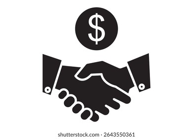 Ícone de handshake comercial. Ícone de negócio. Ação em dólares do contrato comercial. ícone Parceria Vetor. ícone de acordo, parceria e cooperação. Ícones de dólar, dinheiro e moeda.