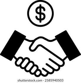 Business Handshake Icon with Dollar Coin – Financial Deal, Partnership, Agreement, Investment Vector Illustration