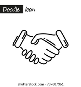 Business Handshake Icon. Doodle Line Illustration.