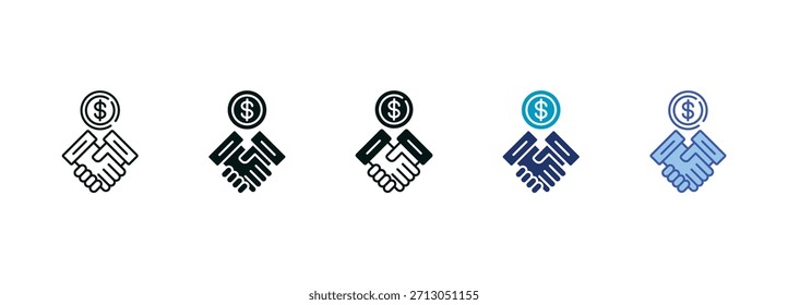 Conjunto de ícones de handshake de empresa consistindo em vários estilos de ilustração de vetor