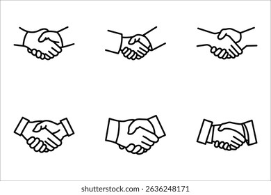 Conjunto de iconos de apretón de manos de negocios, Ilustración vectorial sobre fondo blanco.