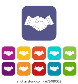 Business handshake icons set vector illustration in flat style In colors red, blue, green and other