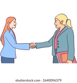Business Handshake Illustration, Business people shaking hands, Agreement, trust, cooperation concept. Greeting gesture, handshake of businessmen, businesswomen. Flat graphic vector illustrations