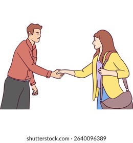 Business Handshake Illustration, Business people shaking hands, Agreement, trust, cooperation concept. Greeting gesture, handshake of businessmen, businesswomen. Flat graphic vector illustrations