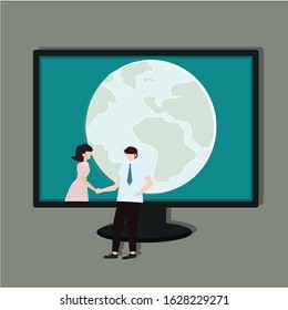Business handshake or introduction concept. Creative idea design. Flat vector illustration for template, brochure, web page or presentation.