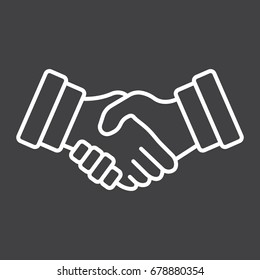 Business handshake line icon, contract and agreement, vector graphics, a linear pattern on a black background, eps 10.