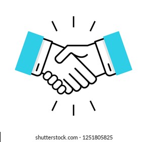 Business handshake line icon, outline vector sign, linear style pictogram isolated on white. Agreement, Shaking hands symbol, logo illustration. Editable stroke