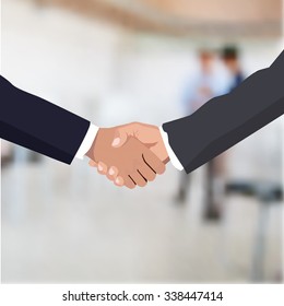 Business handshake in office background,vector illustration