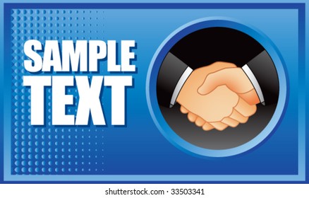 business handshake on blue halftone banner