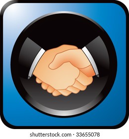 business handshake on blue web button