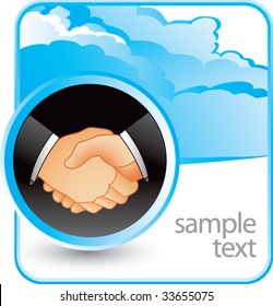 business handshake on cloud banner