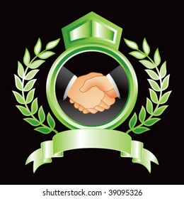 business handshake on green royal display