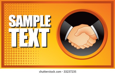 business handshake on orange banner