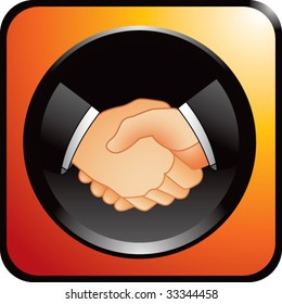 business handshake on orange web button