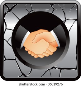 business handshake on silver cracked web icon