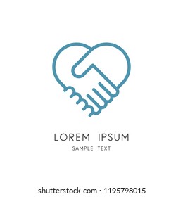 Firmenhandshake-Umriss-Logo - zwei Hände machen ein Deal und Herzsymbol. Partnerschaft, Zusammenarbeit und Teamwork, Liebe und Beziehung Vektorsymbol.