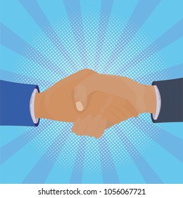 Business Handshake Over Comic Retro Background Hand Shake And Agreement Concept
