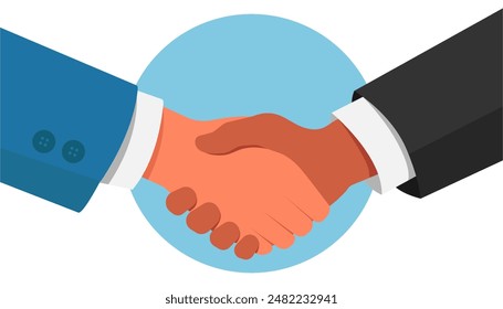 Business handshake. Handshake of business partners. Flat design. Vector illustration.	