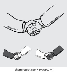 Business handshake, partnership and teamwork doodle vector