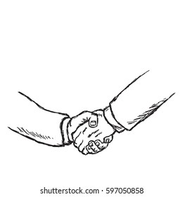 Business Handshake, Partnership And Teamwork Doodle Vector