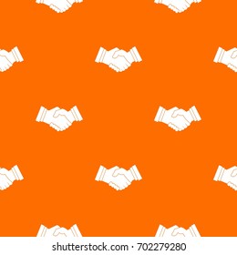 Business handshake pattern repeat seamless in orange color for any design. Vector geometric illustration