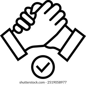 Business Handshake - Pixel Perfect Single Line Icon, vector of Partnership graphic design elements, Editable Stroke, Collaborate Agreement, isolated o transparent background, used for mobile app.