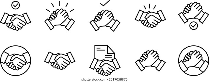 Conjunto de handshake de negócios - Pixel Perfect Single Line Icon, vetor de elementos de design gráfico de parceria, curso editável, acordo de colaboração, fundo isolado ou transparente, usado para aplicativo móvel.