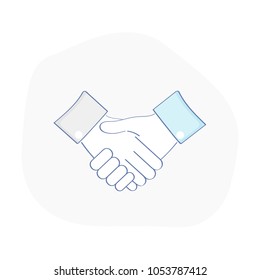 Business Handshake or shaking hands. Contract agreement, good deal, consent, partnership, harmony, team, trust or approval concept. Flat outline vector illustration.