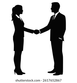Business Handshake Silhouette Between Man and Woman Representing Partnership and Equality	
