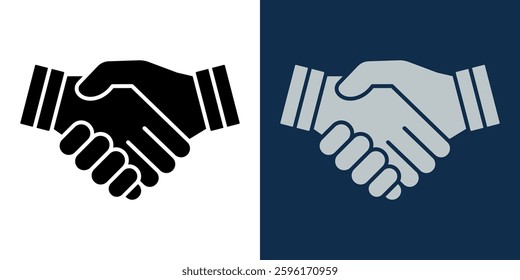 Business Handshake Silhouette Icon. Black and White Agreement Symbol, Contract and Partnership Sign, Professional Cooperation and Trust Illustration for Corporate and Legal Purposes
