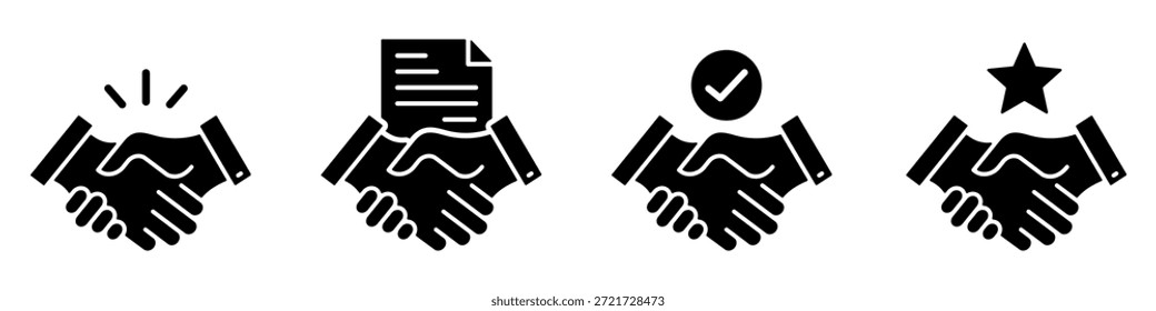 Negocio apretón de manos sólido icono de colección. Acuerdo, colaboración, satisfacción del Cliente, trato exitoso con el contrato y Elementos de diseño estrella. Ilustración vectorial transparente PNG