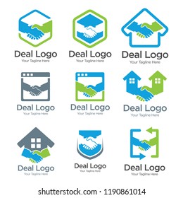 Business handshake symbols and icons set for partnership concept design or logo template. Property deal logo design vector