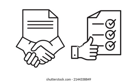 Business handshake teamwork linear concept. Agreement signing symbol